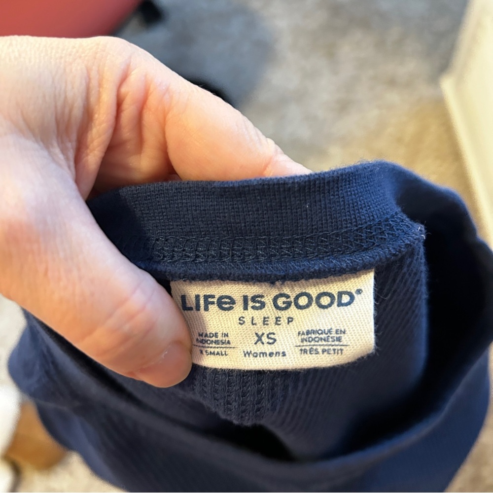 LIFE IS GOOD Sleep Navy Peace Cropped Waffle Knit Thermal Pajama Top XS - Picture 5 of 7